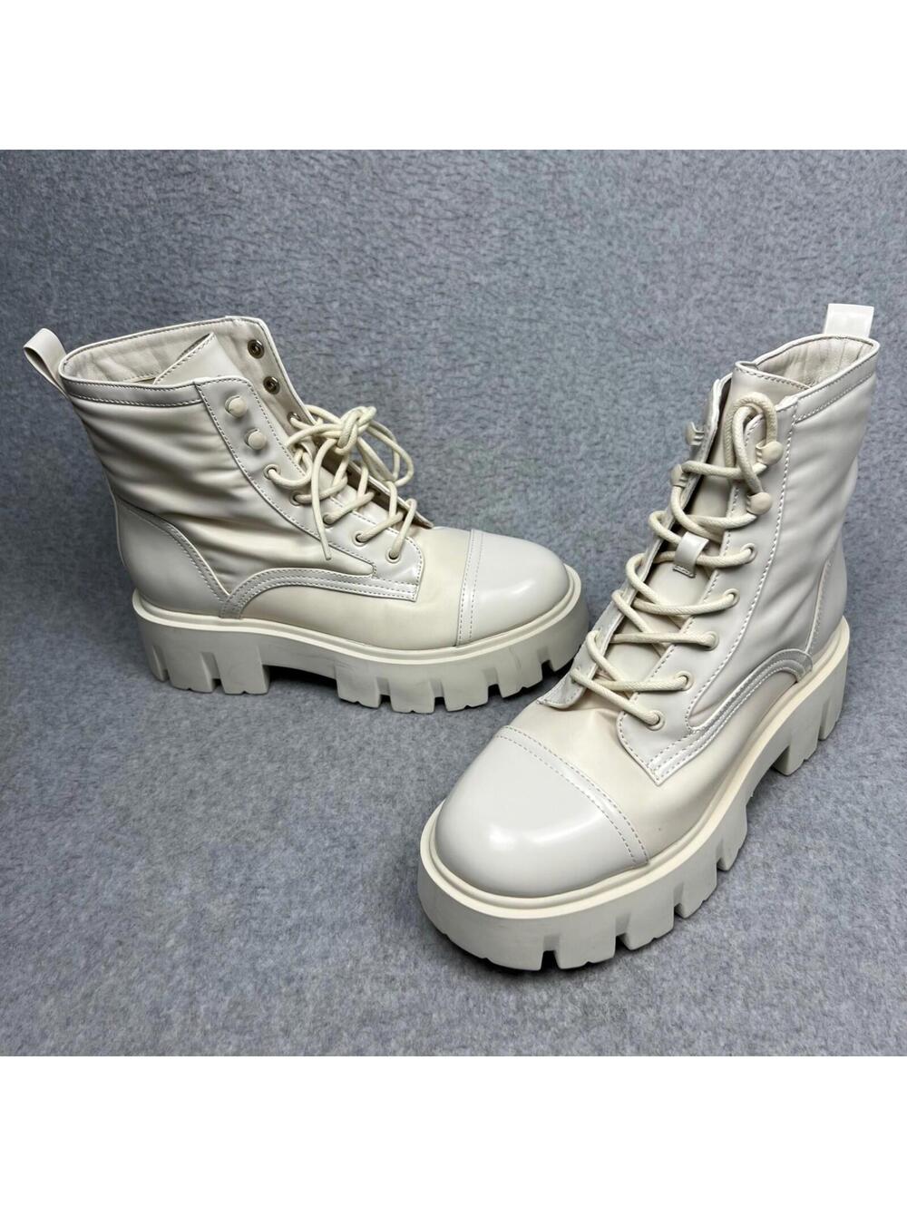 Y2k 90s Nine West  Platform Combat Boots Womens Size 8 Gothic Punk Nude Cream